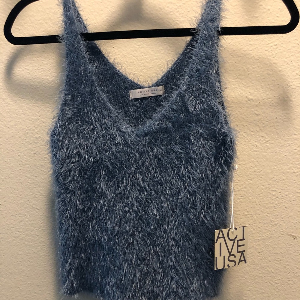Fuzzy blue crop top tank size small brand new